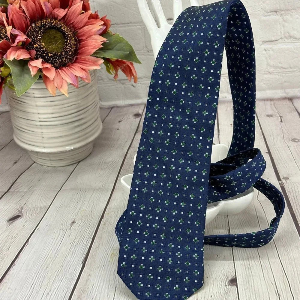 Lands' end navy green Silk Tie preppy classic special occasion